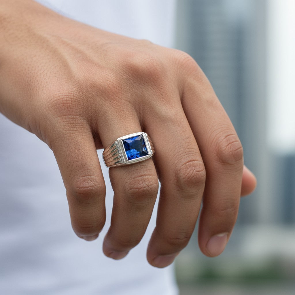 Anillo Sello Circón Zafiro