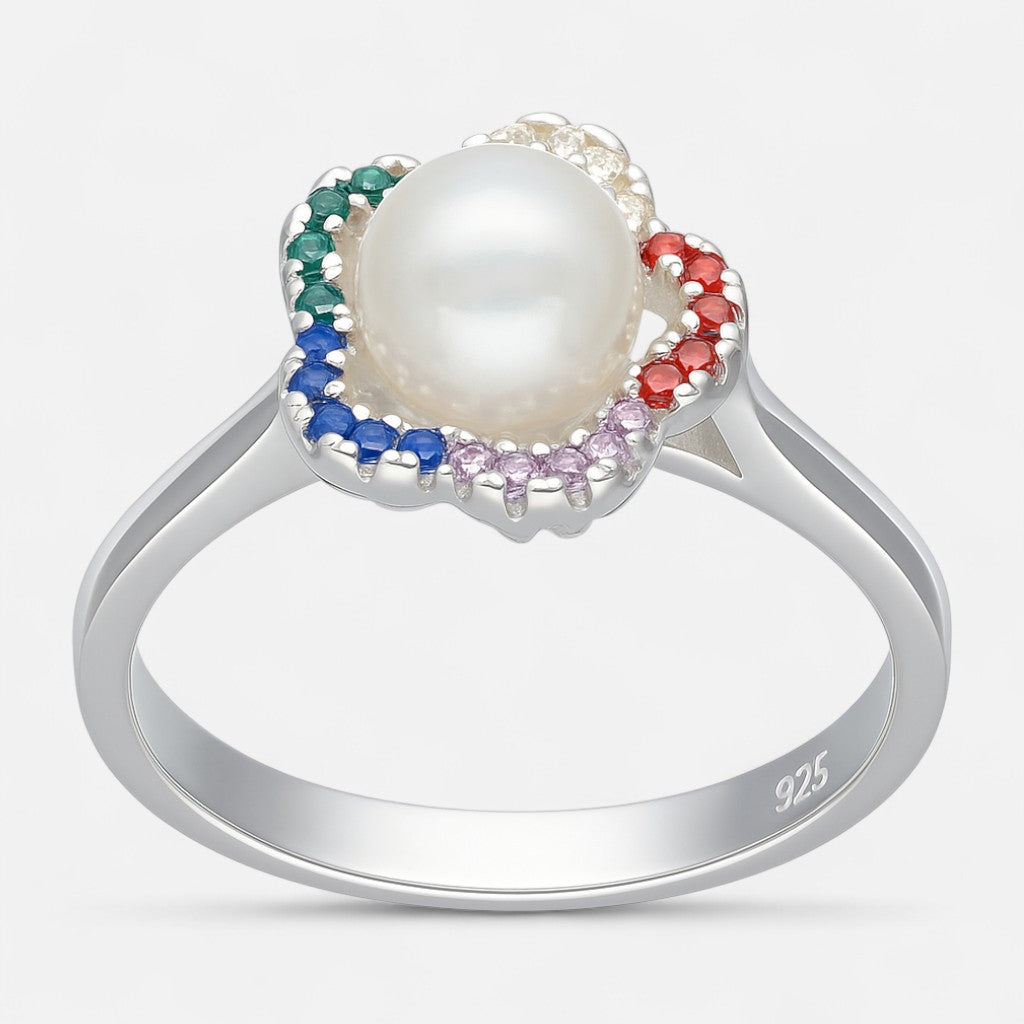 Anillo Flor Perla Circones Multicolor