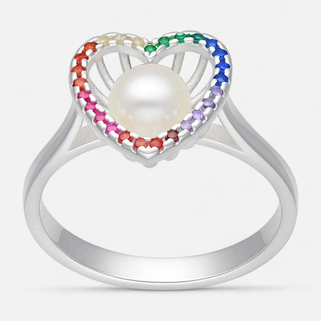 Anillo Corazón Perla Circones Multicolor