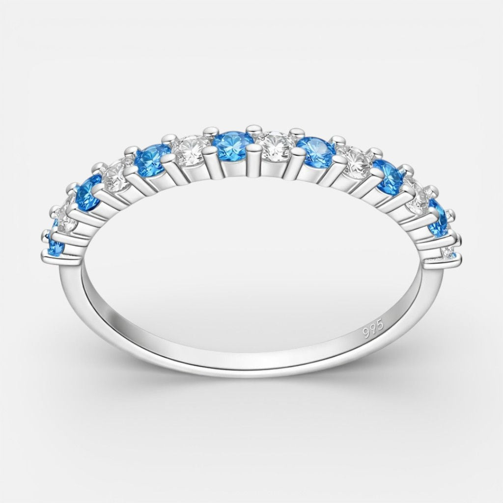 Anillo Cintillo Circones Agua Marina