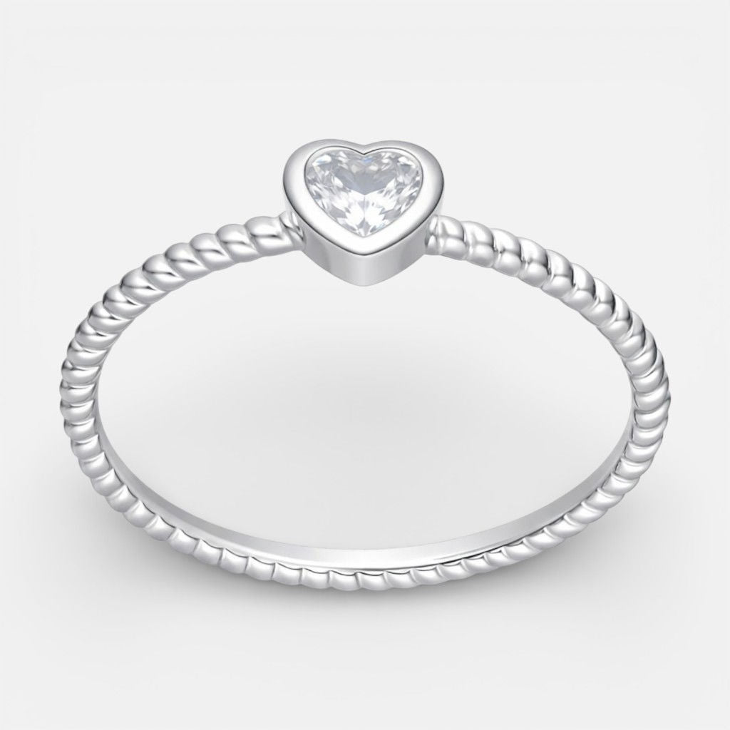 anillo corazon circon solitario