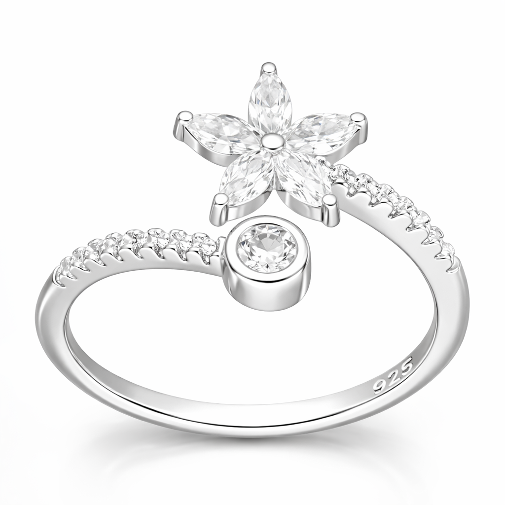 Anillo Ajustable Flor Circones