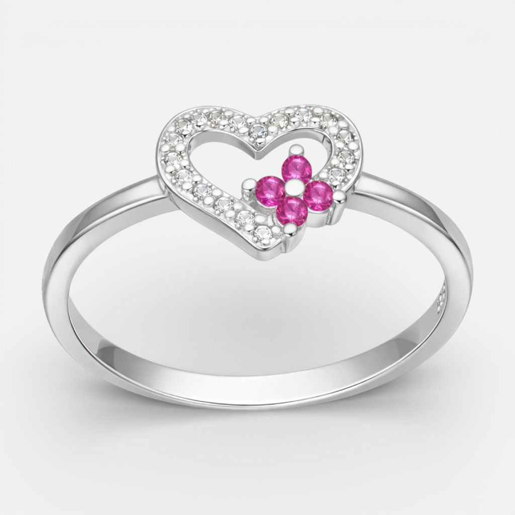 Anillo Corazón Flor Circones Rubí