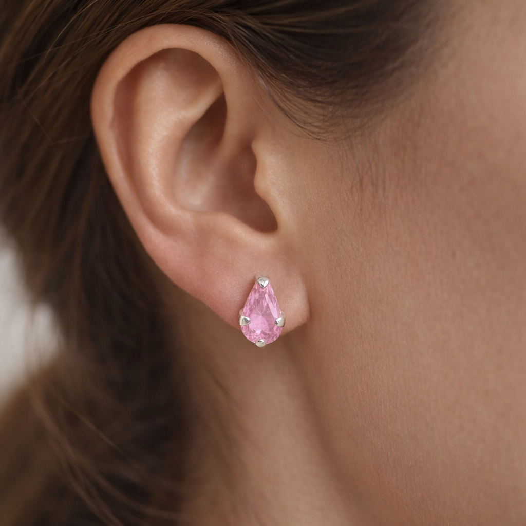 Aro Gota Circón Rosa Francia 6x8 mm