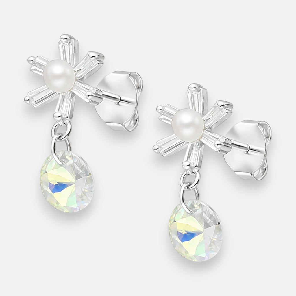 Aro Flor Circones Baguette Cristal Hecho con Swarovski® Tornasol