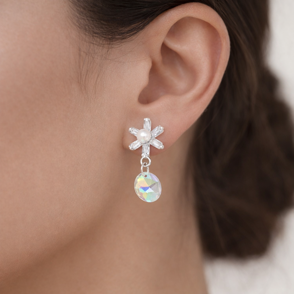 Aro Flor Circones Baguette Cristal Hecho con Swarovski® Tornasol