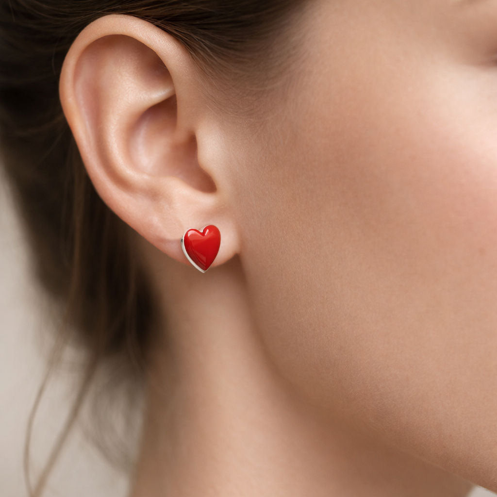 Aro Corazón Tope Esmaltado Rojo