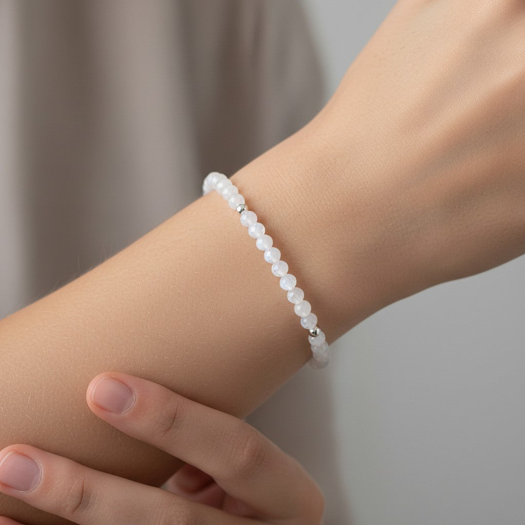 Pulsera Elástica Esferas Cristales Blanco
