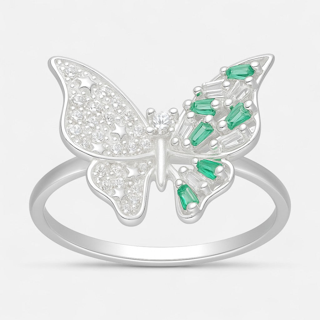 Anillo Mariposa Circones Baguette Esmeralda