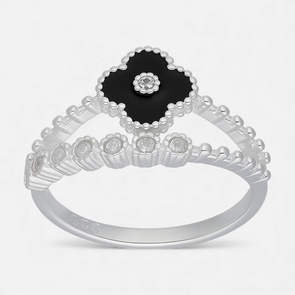 Anillo Trébol de la suerte Ónix Circones