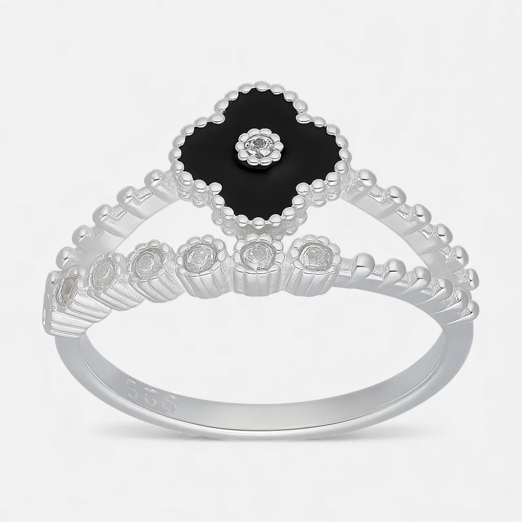 Anillo Trébol de la suerte Ónix Circones