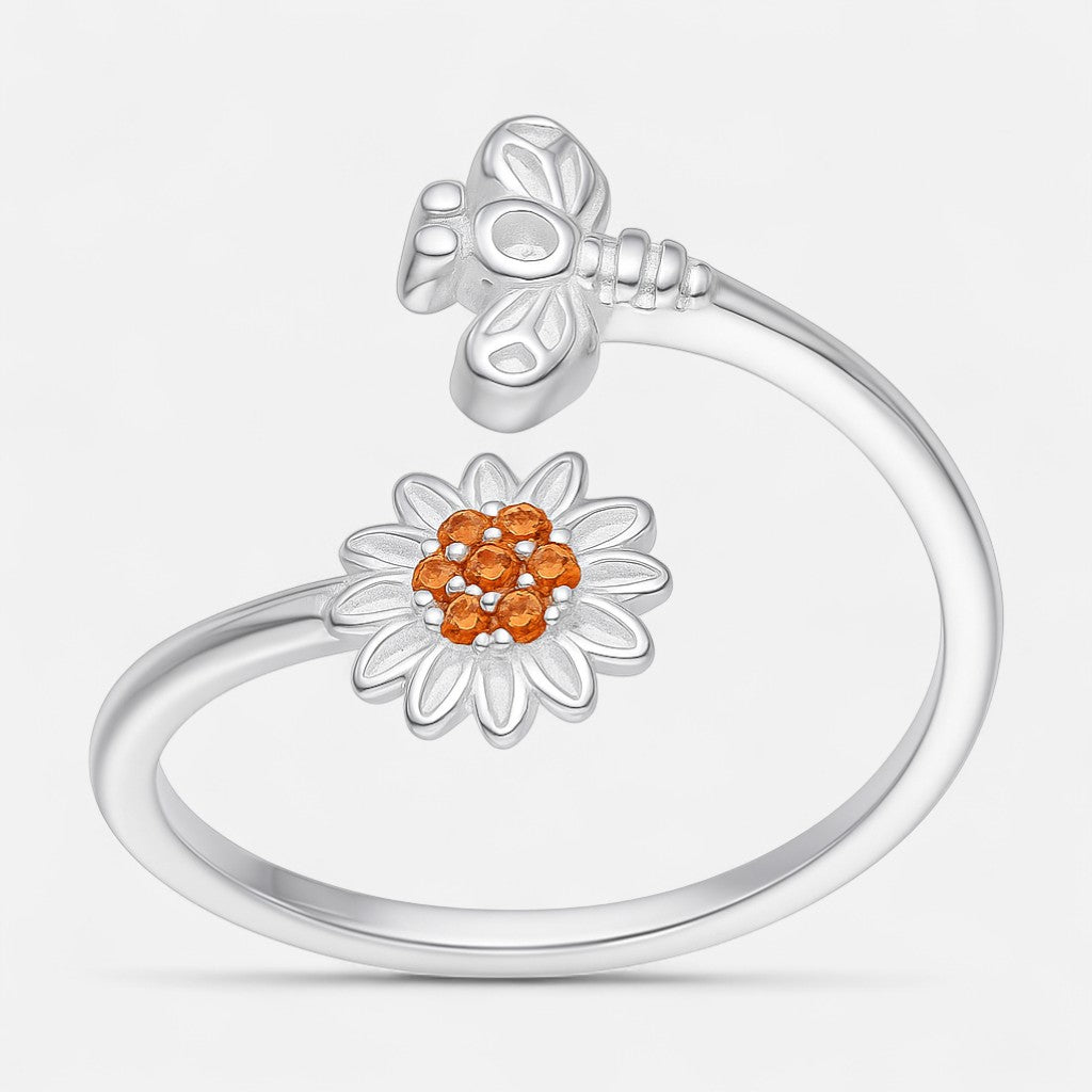 Anillo Ajustable Abeja Flor Margarita Circones Granate Naranja