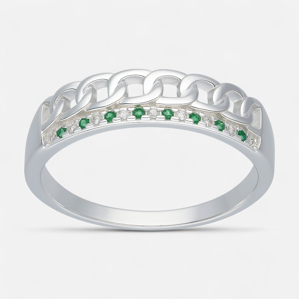 Anillo Eslabones Circones Esmeralda