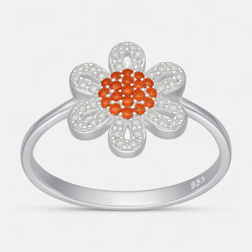 Anillo Flor Margarita Circones Granate Naranja