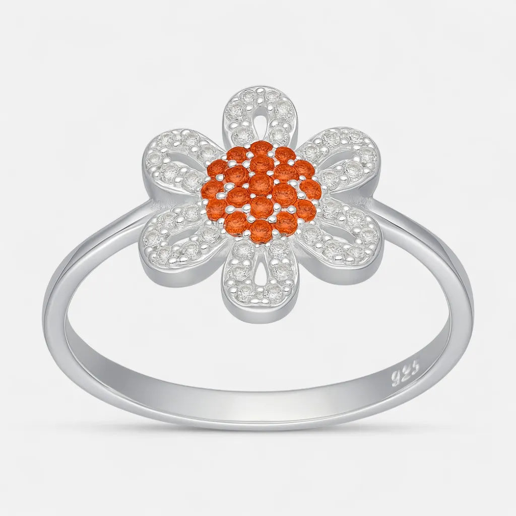 Anillo Flor Margarita Circones Granate Naranja