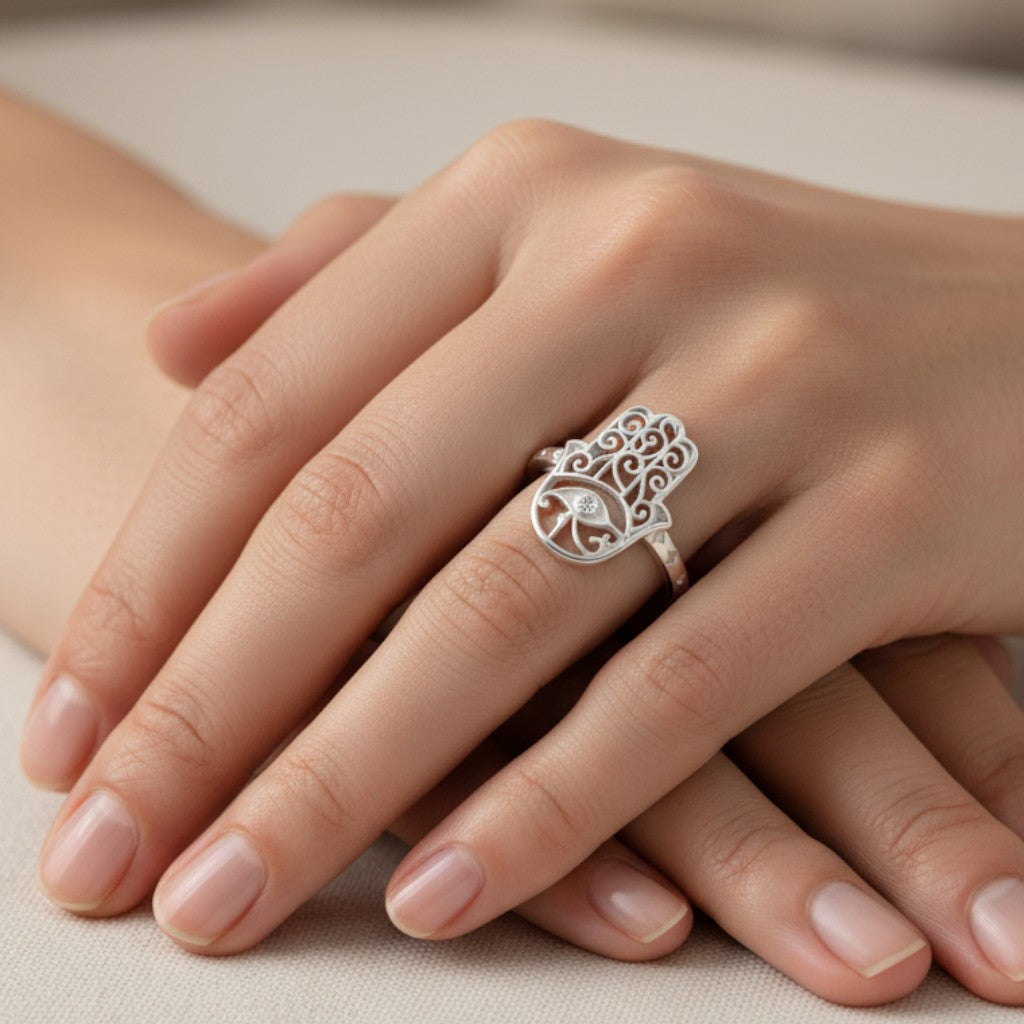 anillo mano de fatima ojo de horus circon