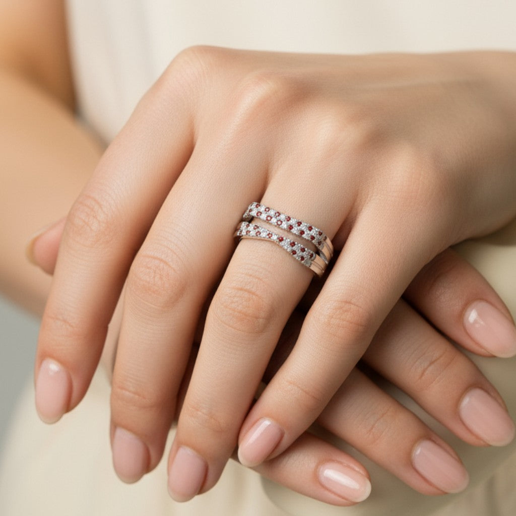 Anillo líneas Circones Granate Naranja