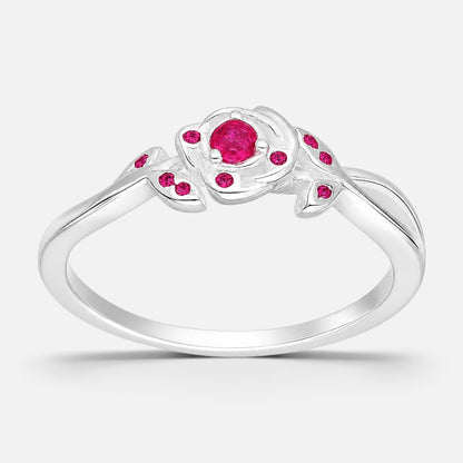 Anillo Flor Circones Rubí
