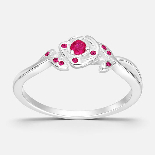 Anillo Flor Circones Rubí