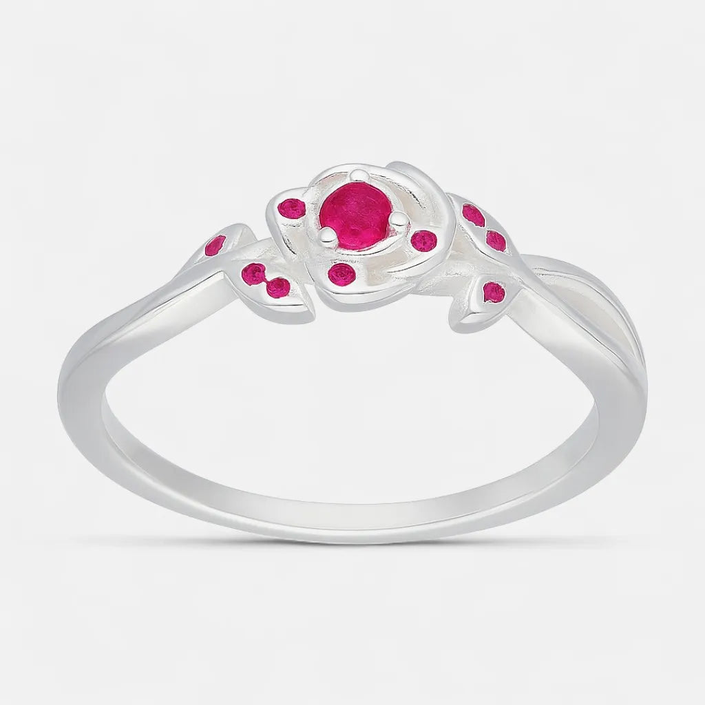 Anillo Flor Circones Rubí