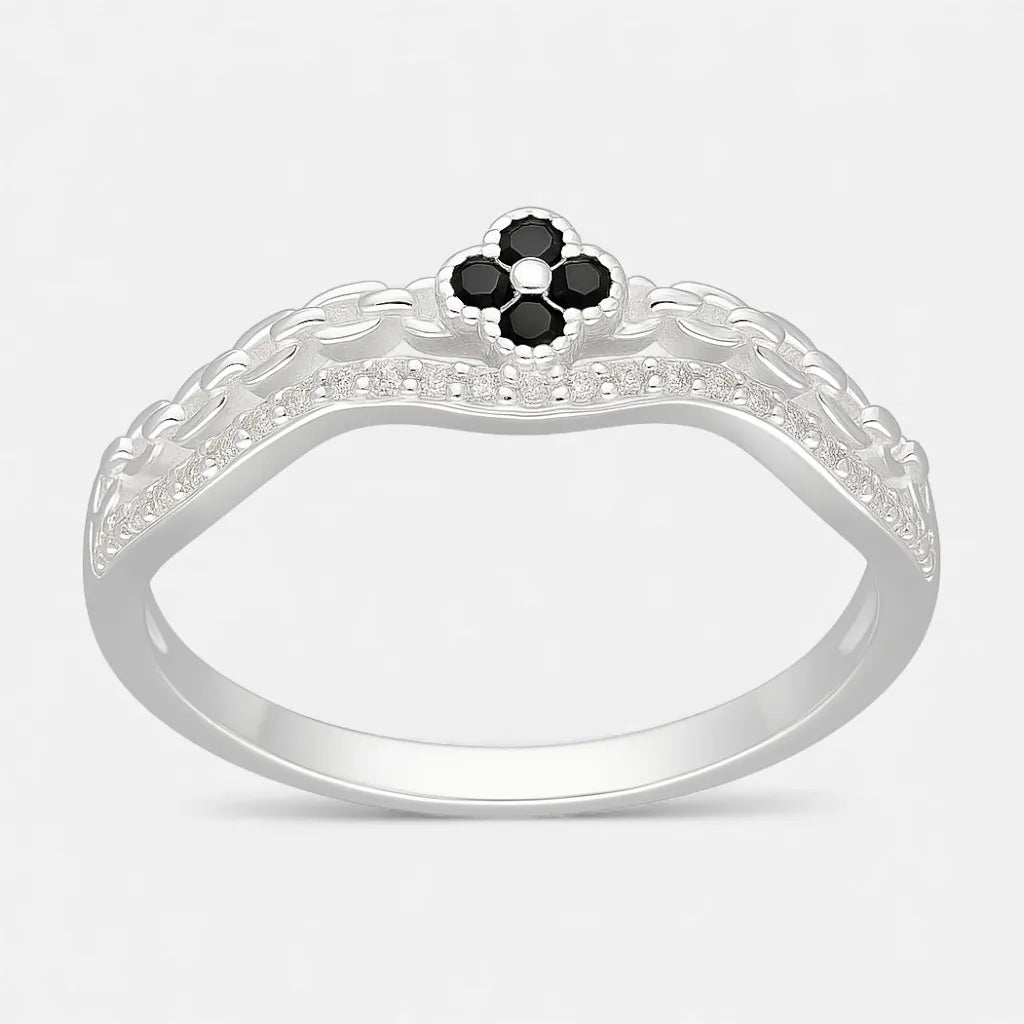 Anillo Flor Eslabones Circones Ónix