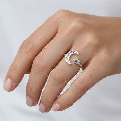 Anillo Ajustable Media Luna Estrella Circones Multicolor