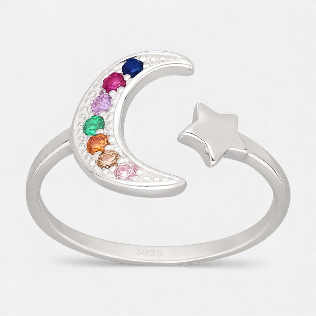 Anillo Ajustable Media Luna Estrella Circones Multicolor