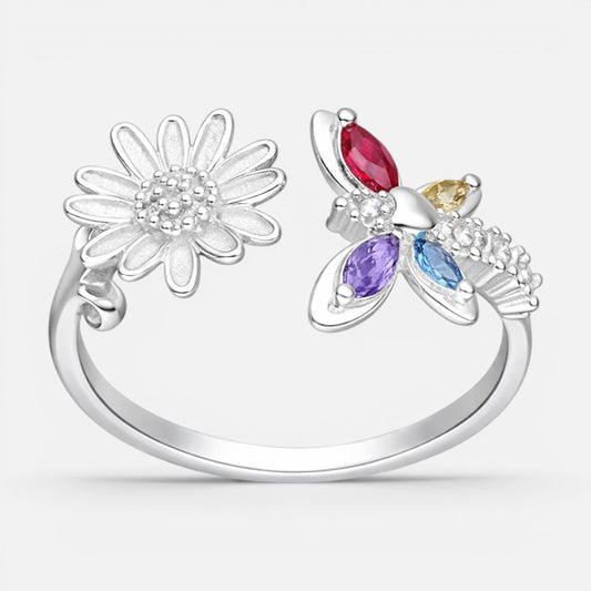 Anillo Ajustable Flor Margarita Mariposa Circones Multicolor