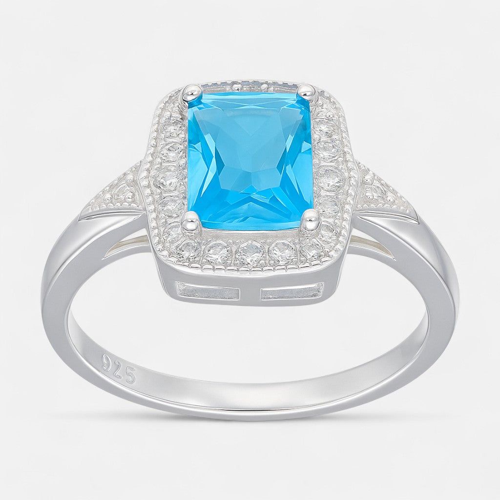 Anillo Circón Baguette Agua Marina