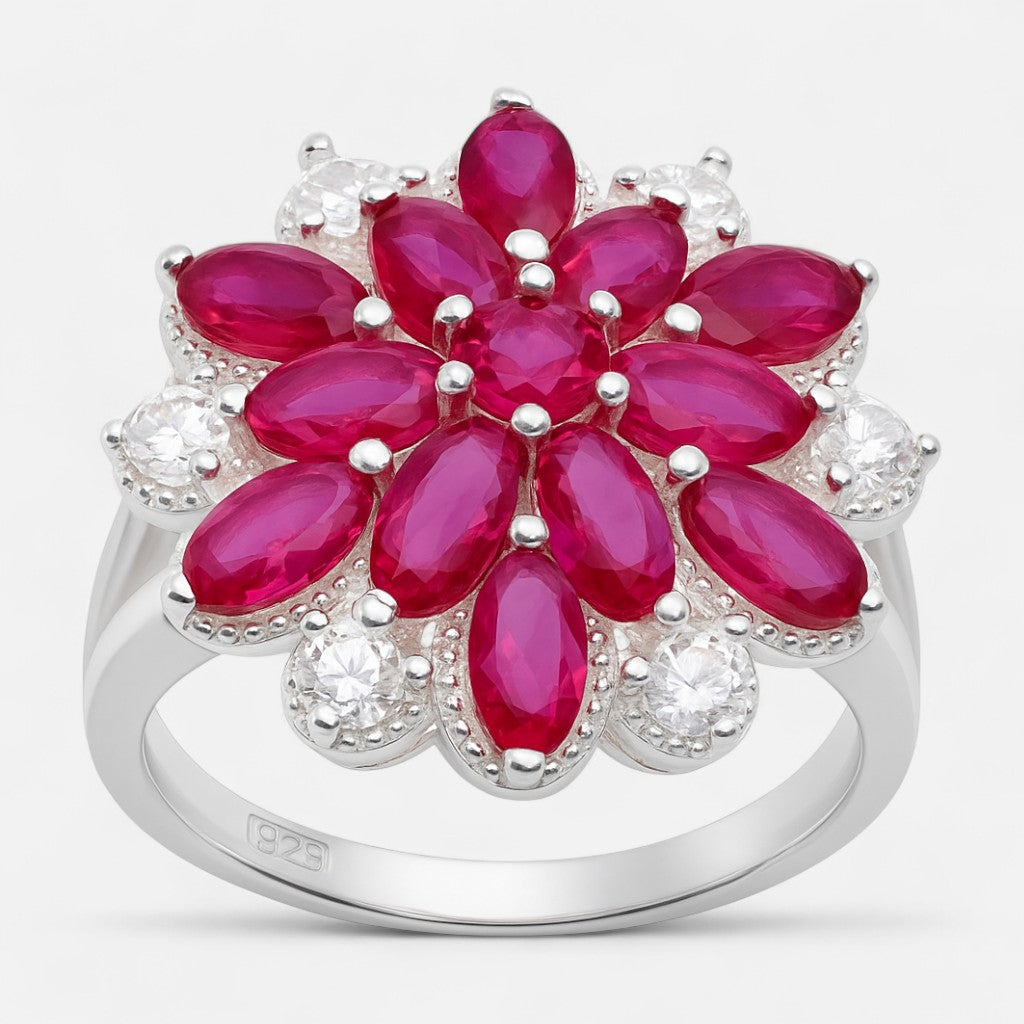 Anillo Flor Circones Rubí