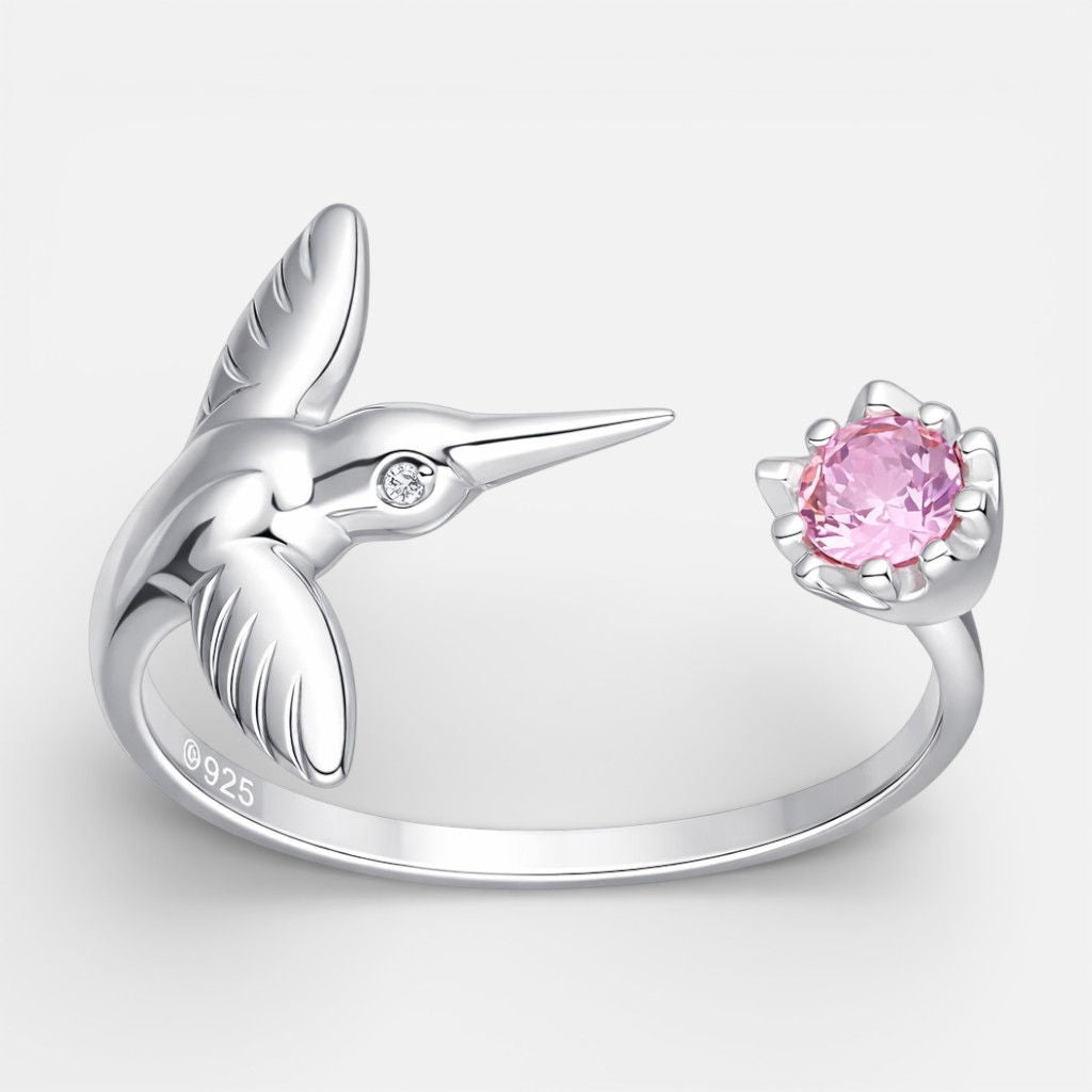 Anillo Colibrí Circón Rosa Francia