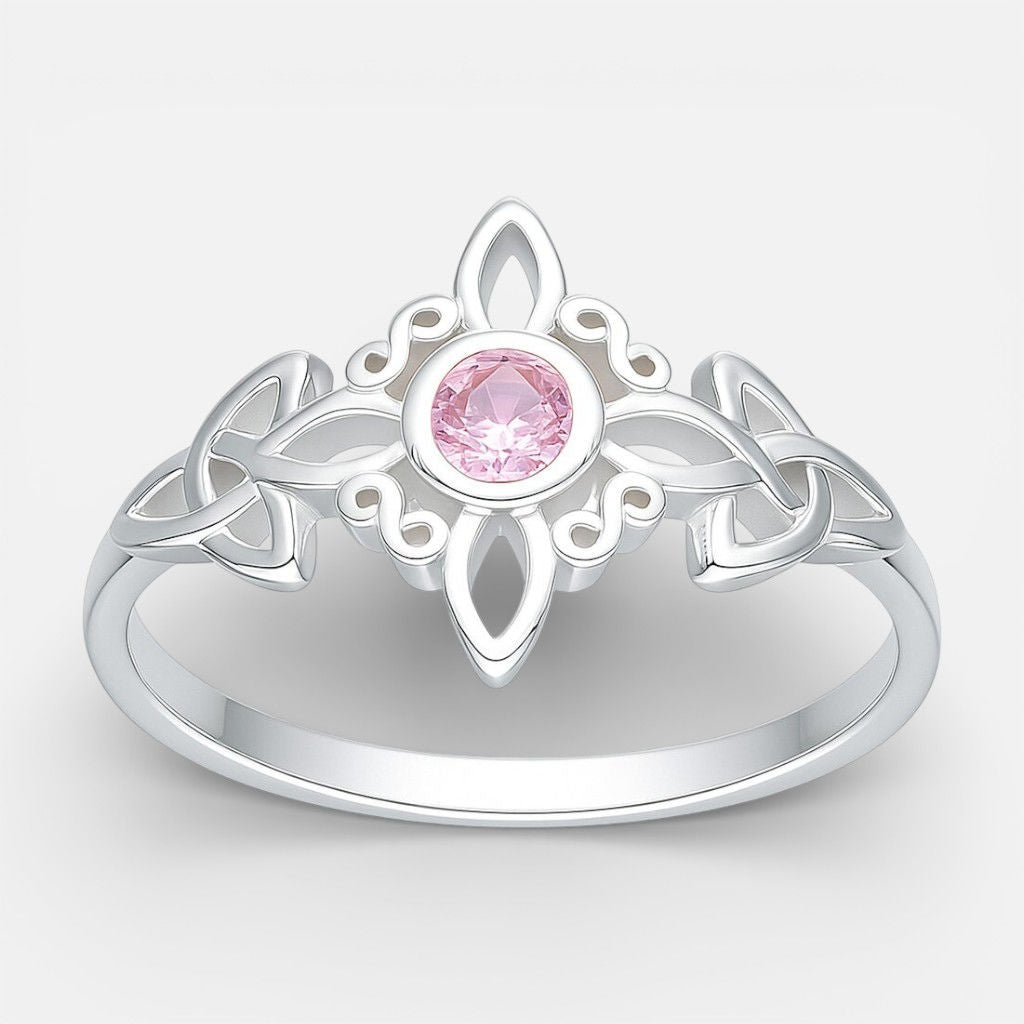 Anillo Nudo de Brujas Triqueta Circón Rosa Francia