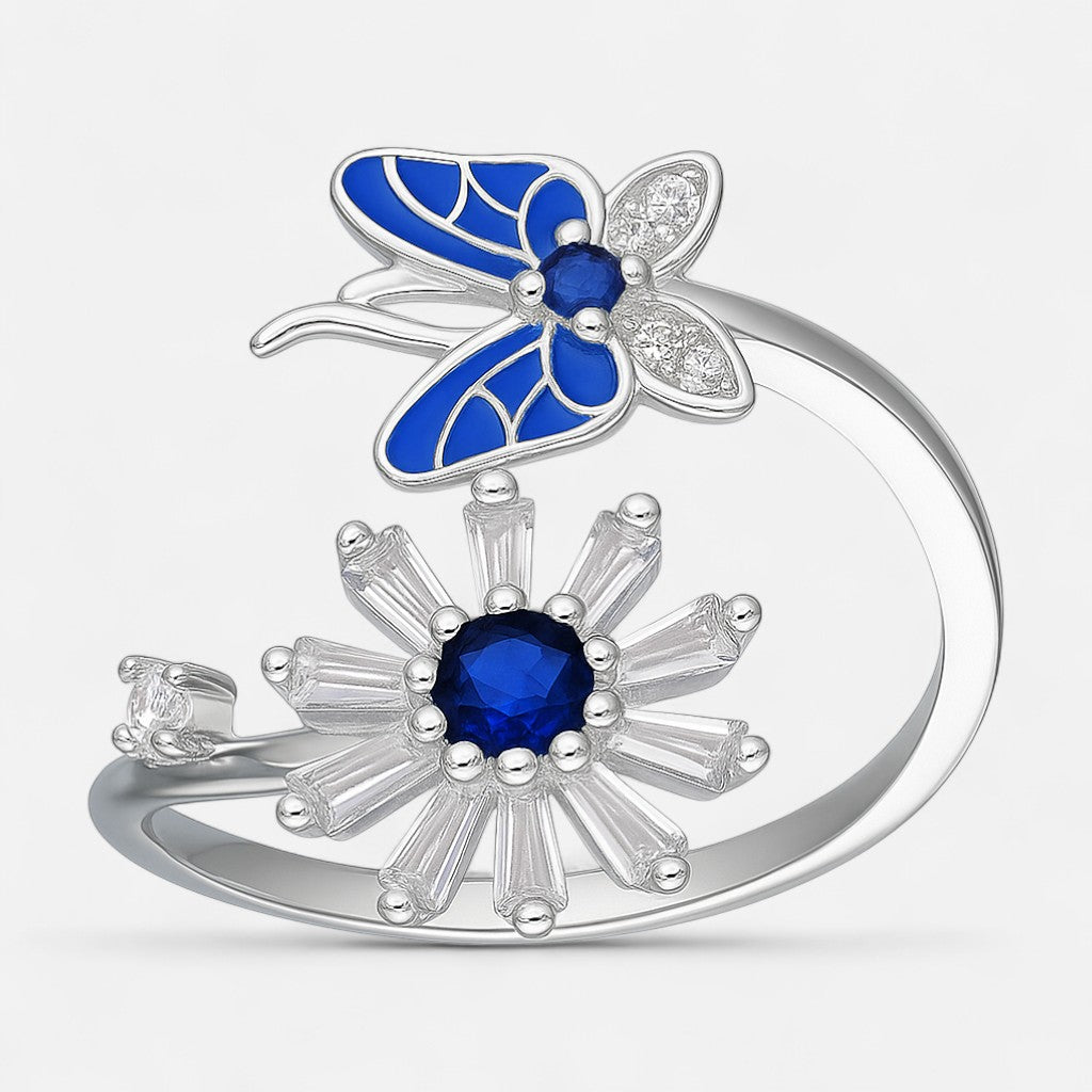 Anillo Ajustable Mariposa Flor Margarita Circones Zafiro