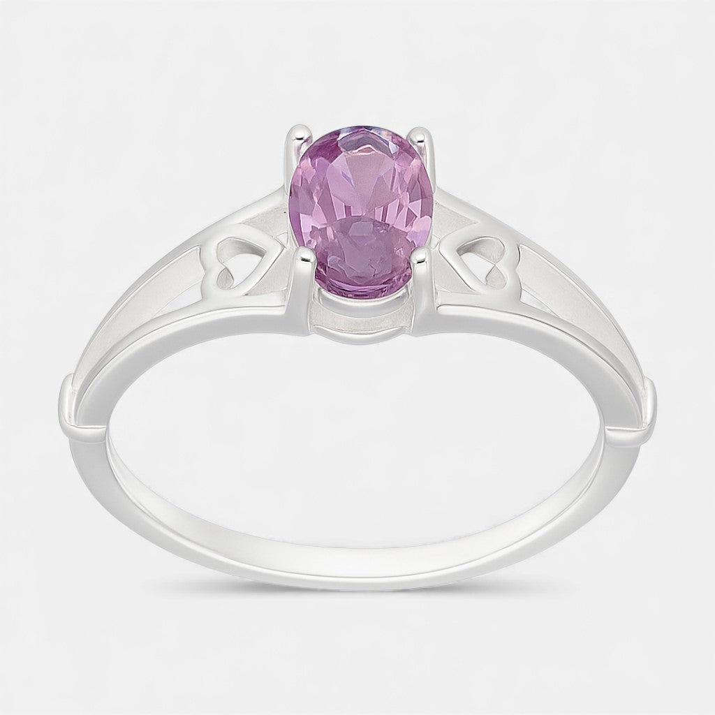 Anillo Corazones Circón Amatista