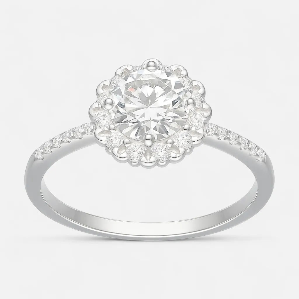 Anillo Flor Moissanita y Circones