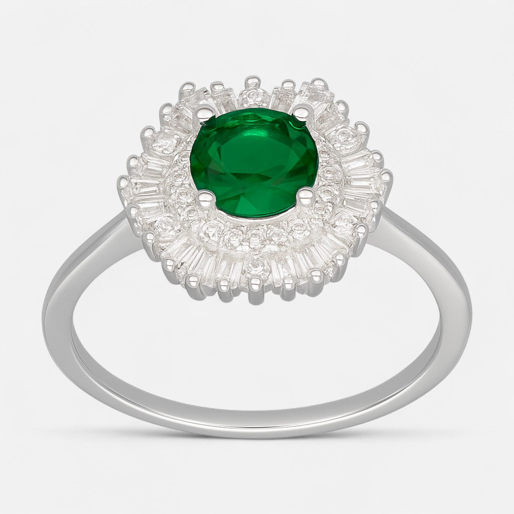 Anillo Flor Circones Baguette Esmeralda