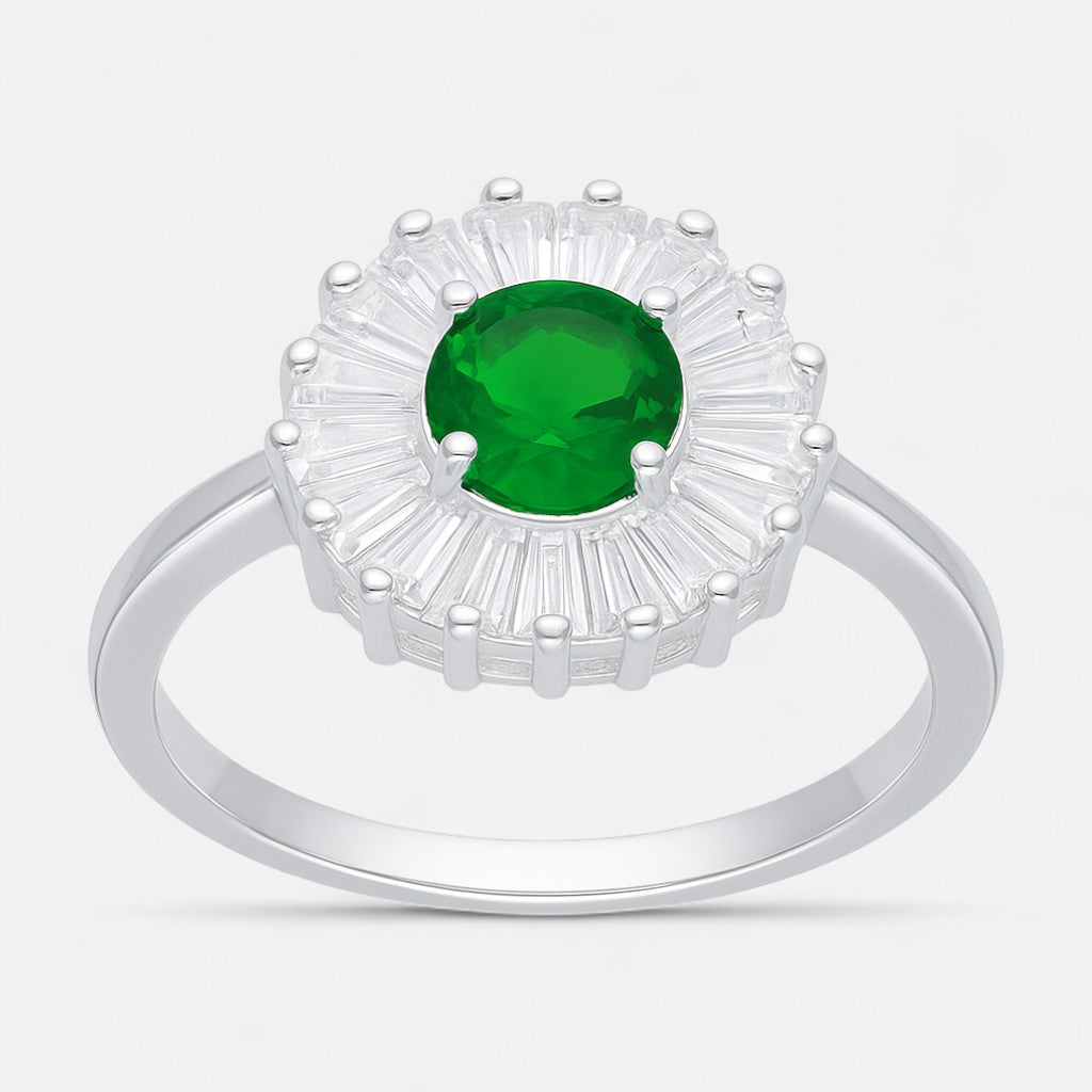 Anillo Flor Circones Baguette Esmeralda