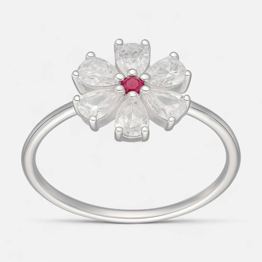 Anillo Flor Circón Rubí