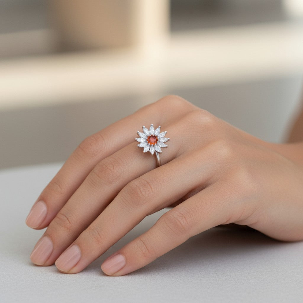 Anillo Flor Margarita Circones Granate