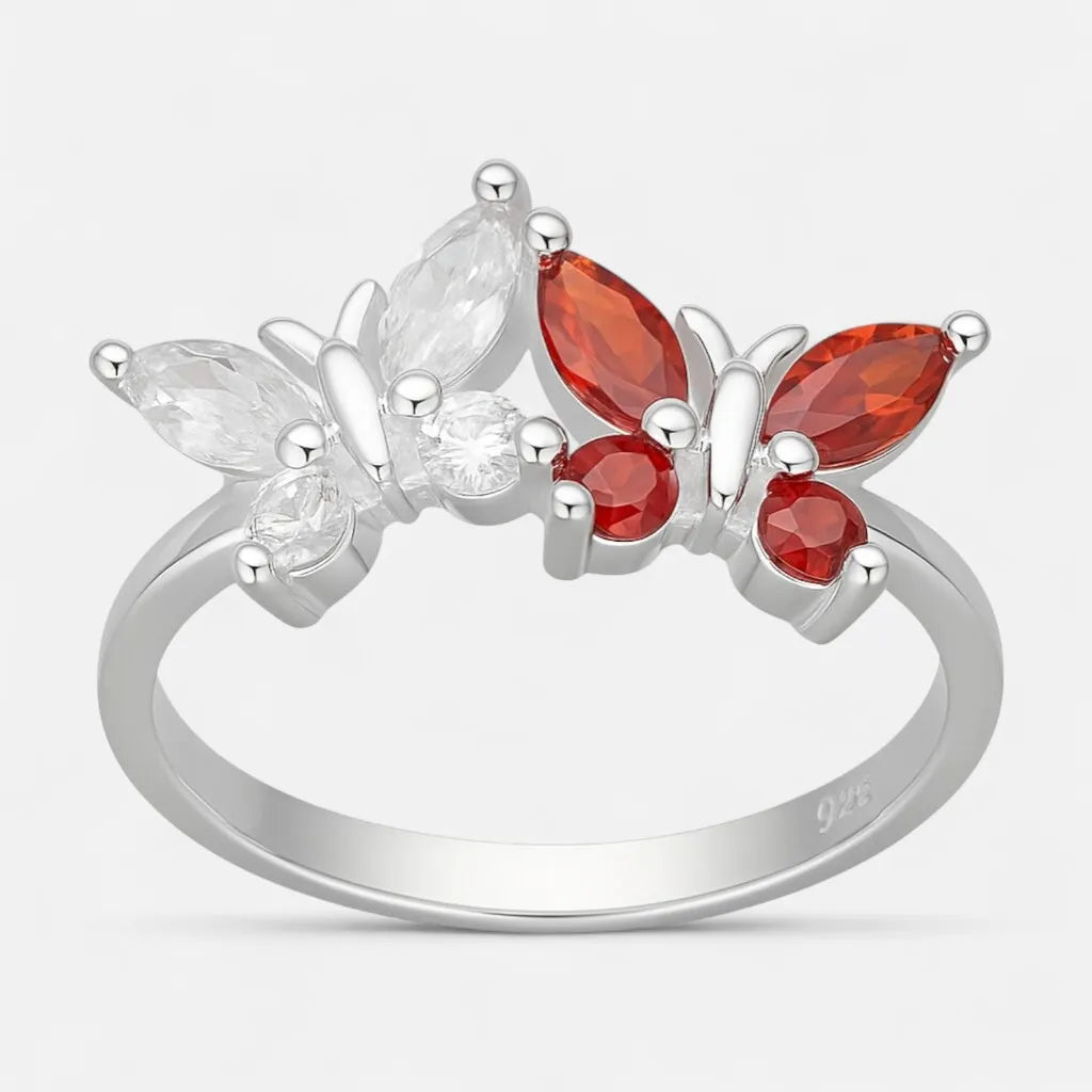 Anillo Mariposas Circones Granate