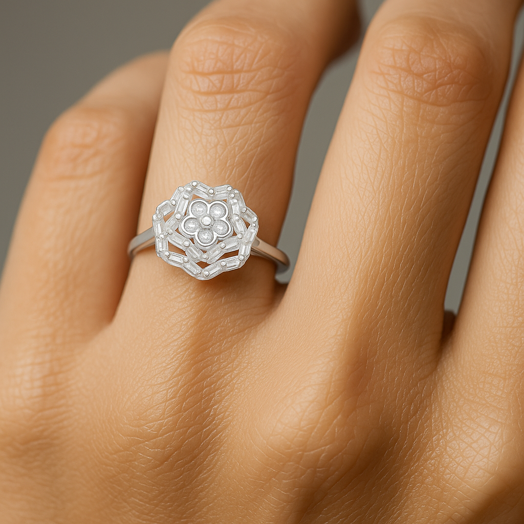 Anillo Flor Circones Baguette