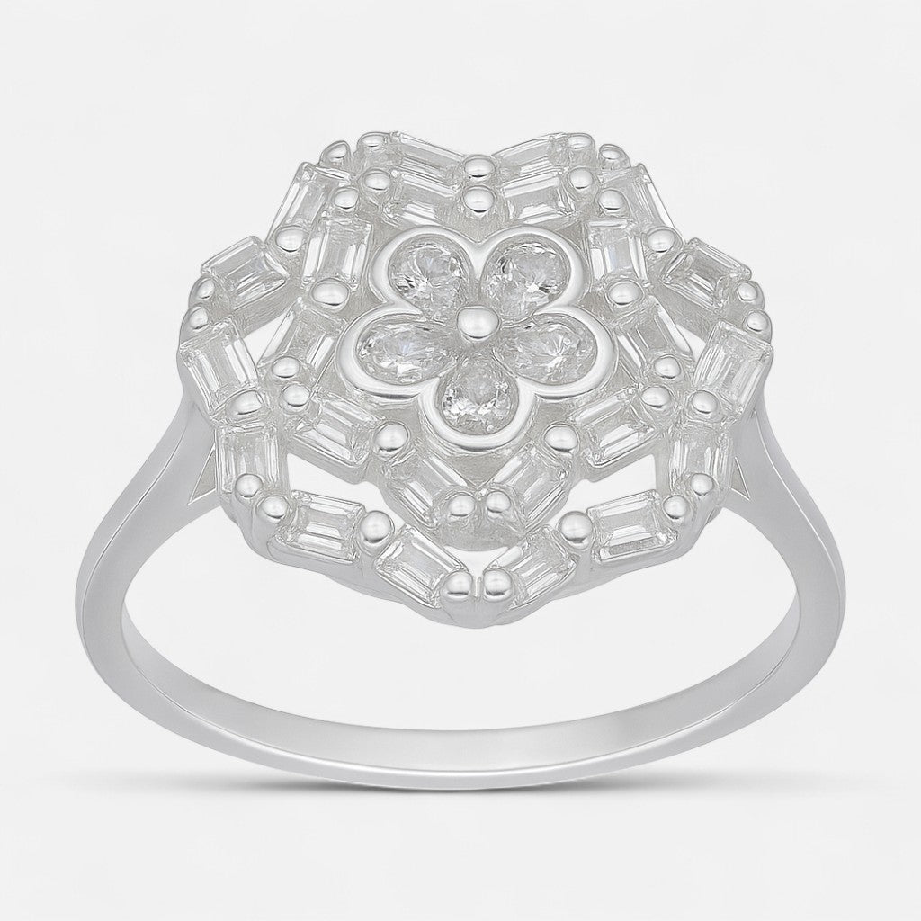 Anillo Flor Circones Baguette