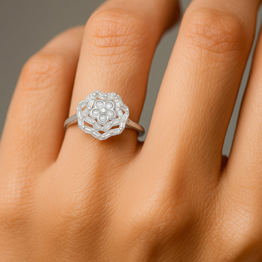 Anillo Flor Circones Baguette