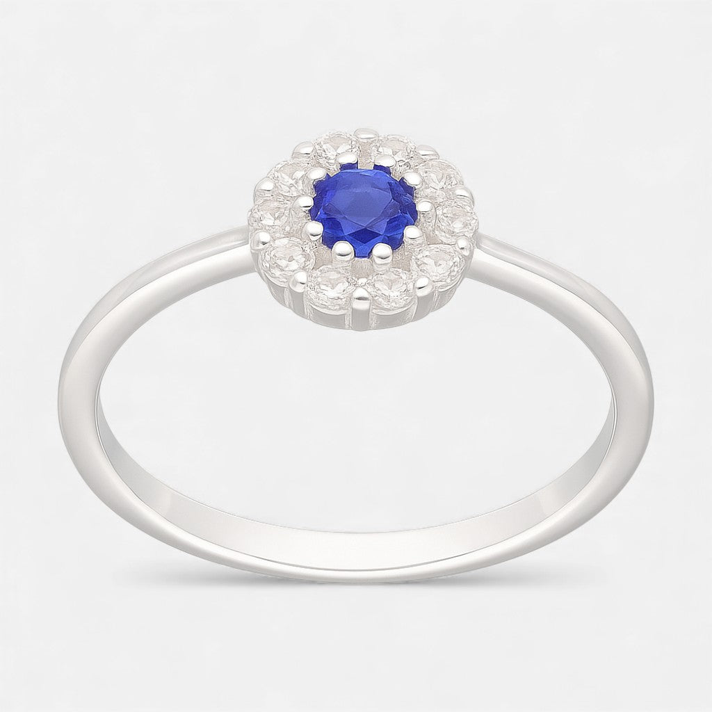 Anillo Flor Circón Zafiro