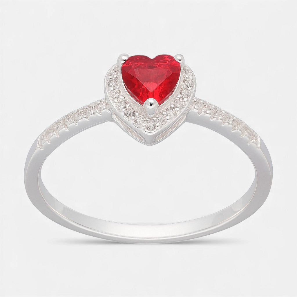Anillo Corazón Circones Rubí