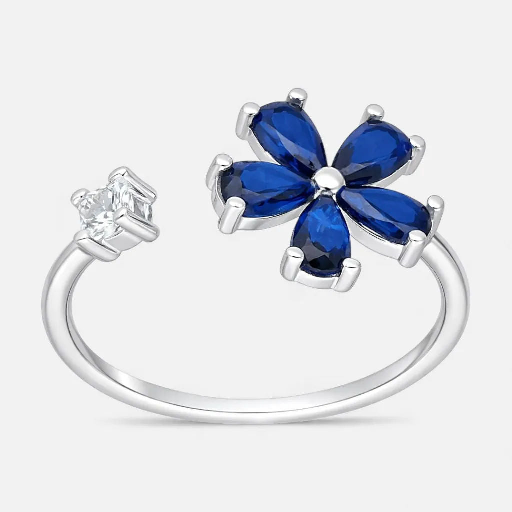 Anillo Ajustable Flor Circones Zafiro