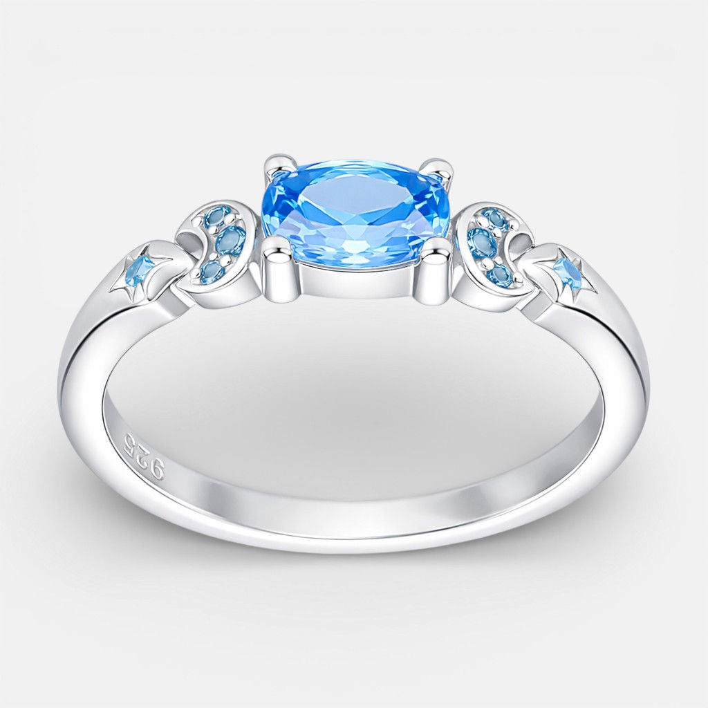 Anillo Media Luna Circón Agua Marina