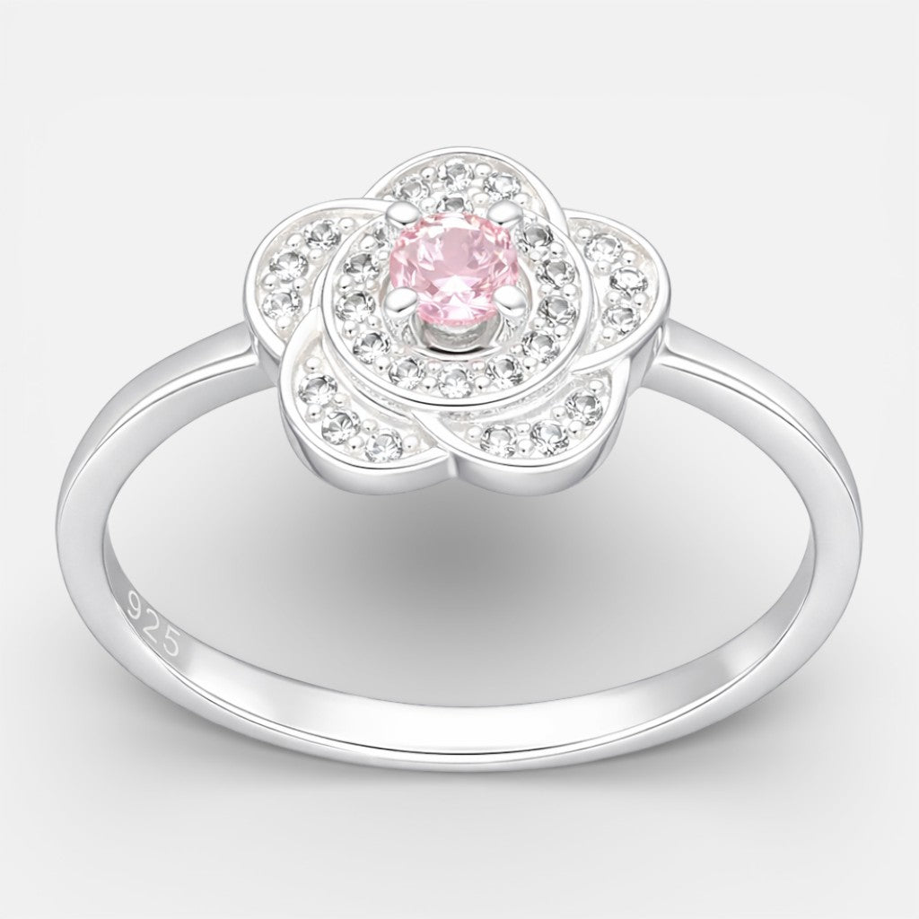 Anillo Flor Circon Rosa Francia