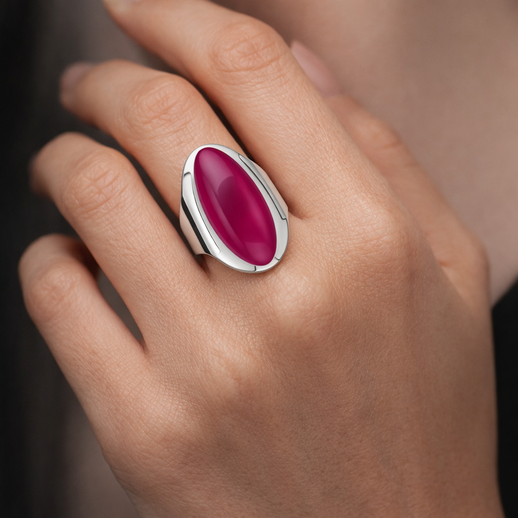 Anillo Ovalado Fucsia Metalizado