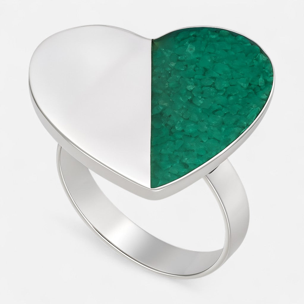 Anillo Corazón Piedra Picada Verde